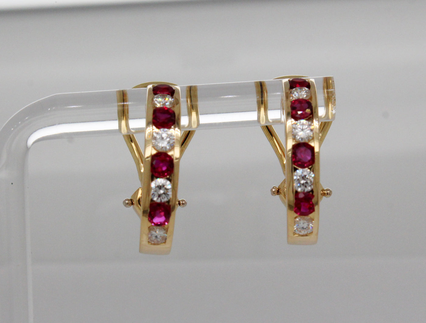 18KY Tiffany and Co .40 Cttw Ruby and .32 Cttw Diamond Hoop Earrings