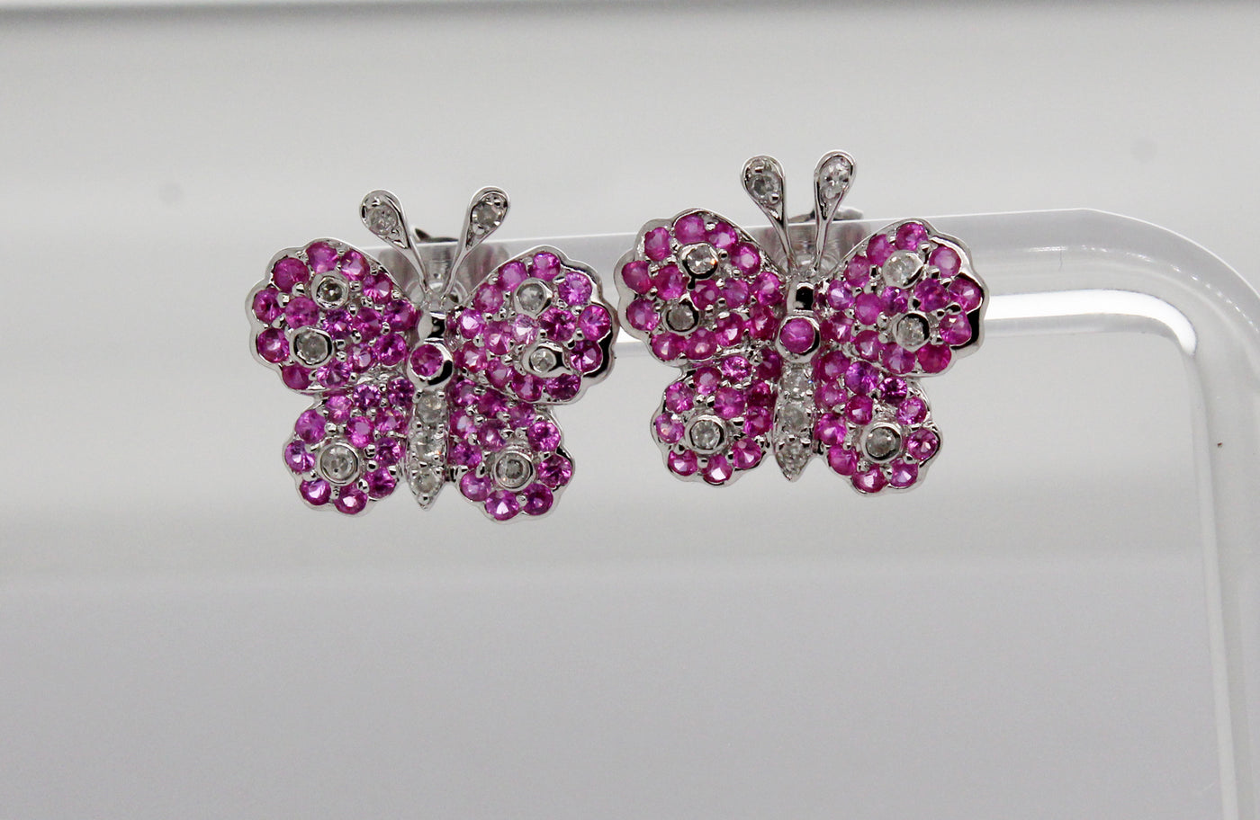 Estate 14KW .45 Cttw Pink Sapphire and .08 Cttw Diamond Butterfly Earr