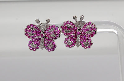 Estate 14KW .45 Cttw Pink Sapphire and .08 Cttw Diamond Butterfly Earr