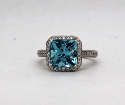 18KW Simon G 3.45 Ct Aquamarine and .90 Cttw Diamond Ring G in Color a