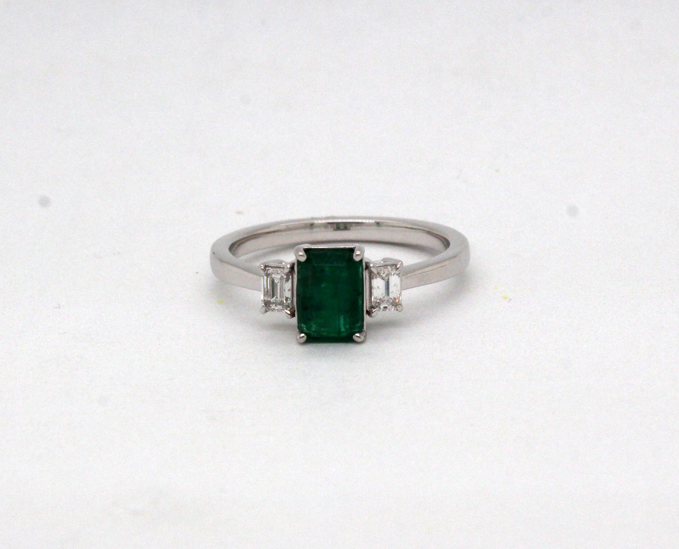 14KW 1.00 Ct Emerald and .26 Cttw Diamond Ring