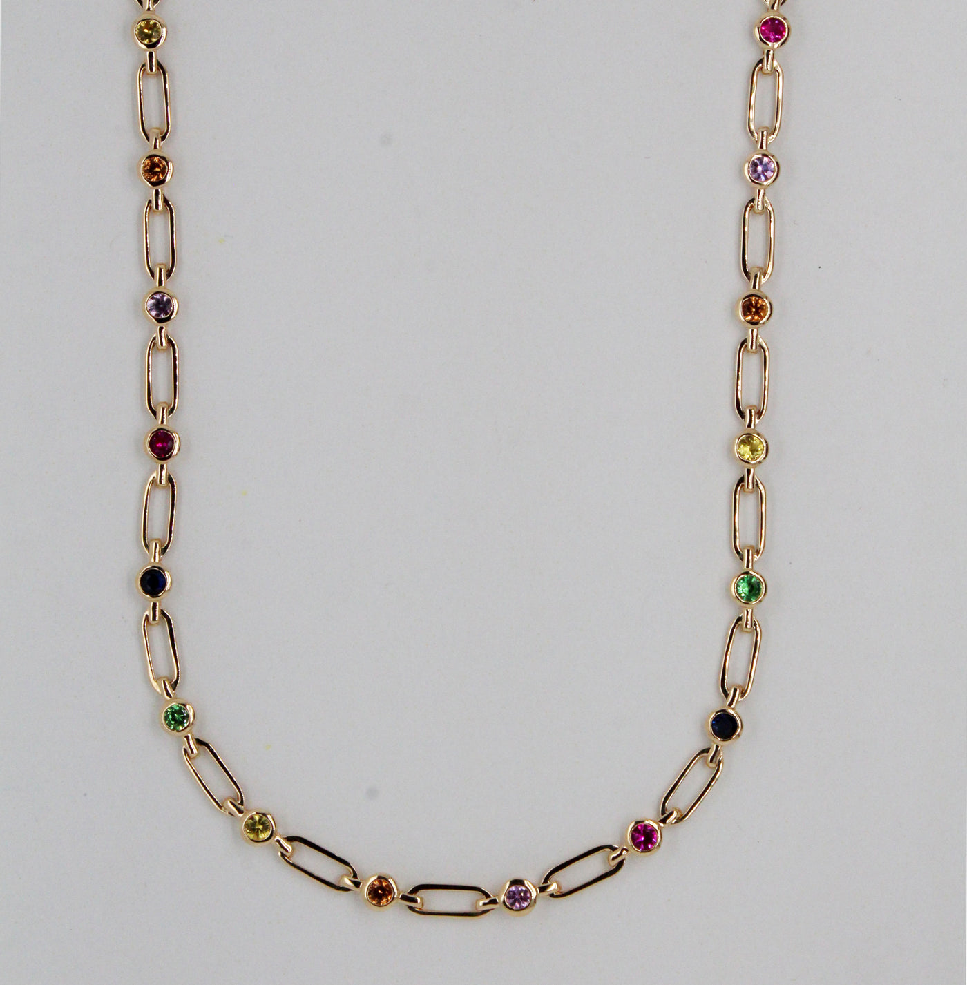 14KY .92 Cttw Multi Color Sapphire Paperclip Necklace