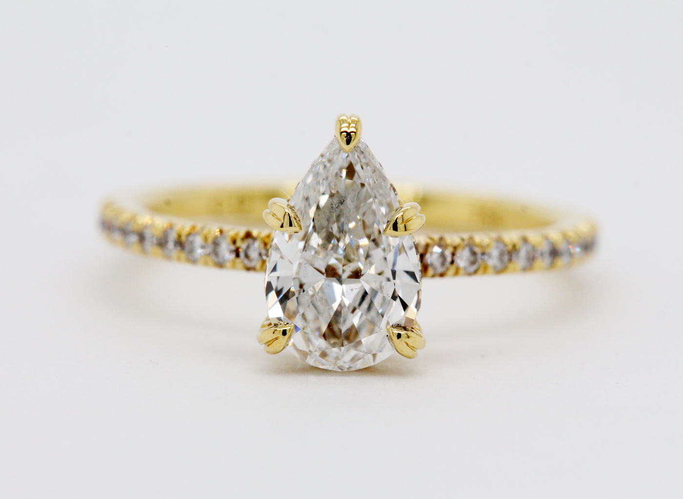 18KY 1.80 Cttw Diamond Engagement Ring with 1.45 Ct Pear Shaped Diamon