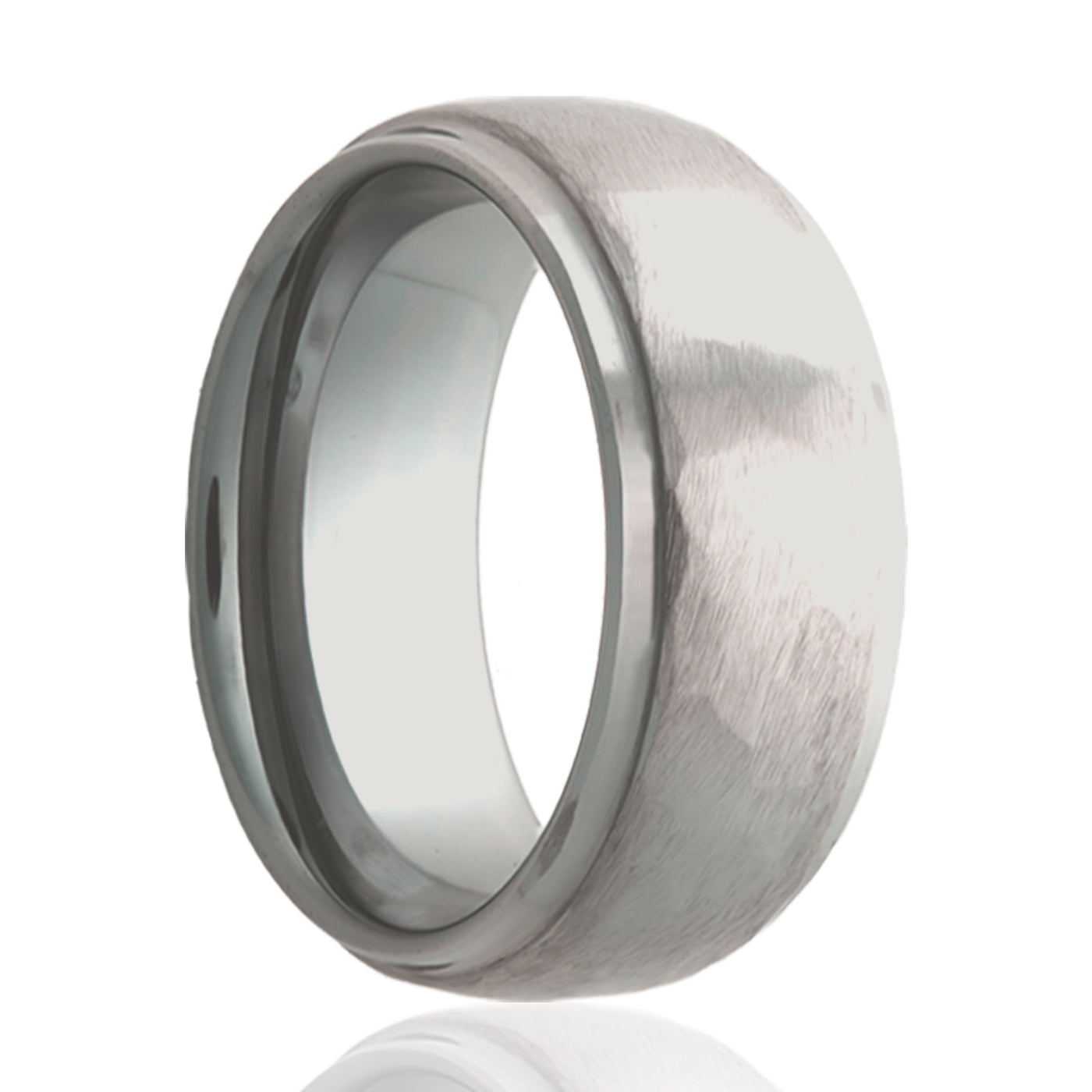 8mm Tungsten Carbide Dome Step Edge Hammer Finish Ring