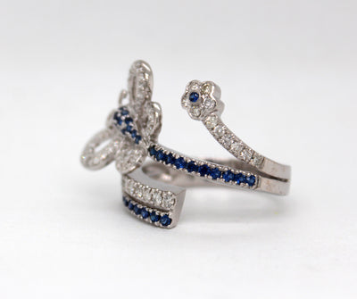 Estate 18KW .57 Cttw Sapphire and .63 Cttw Diamond Butterfly Ring