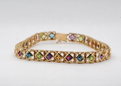 Estate 14KY Alternating Topaz, Peridot, Amethyst and Garnet Bracelet