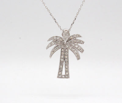 Estate  14KW .50 Cttw Diamond Palm Tree Pendant