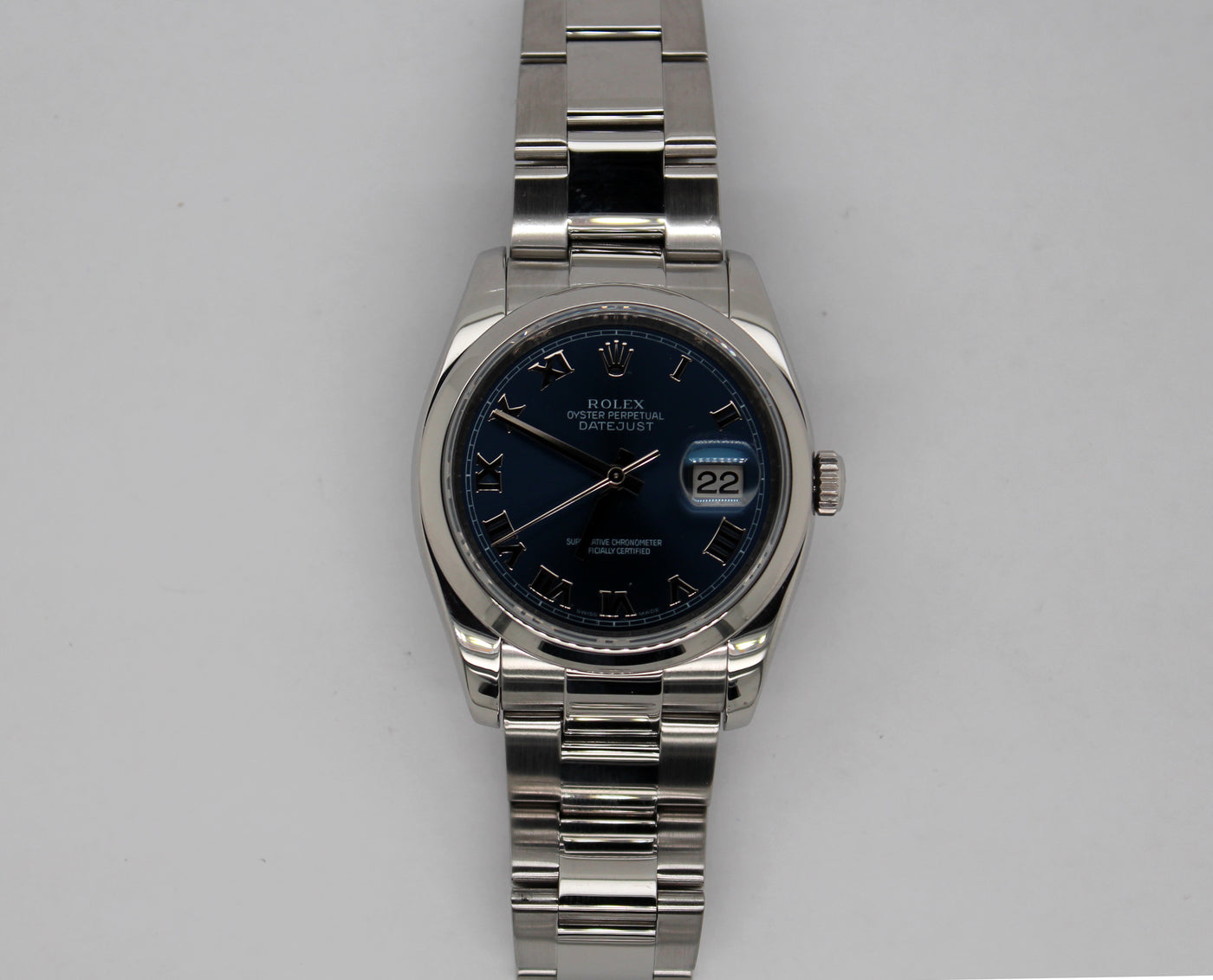 Gents Steel Rolex Oysterperpetual Datejust Blue Dial Roman Numerals Wa