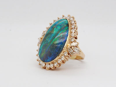 Estate 14KY 14.75 Ct Boulder Opal and 2.40 Cttw Diamond Ring