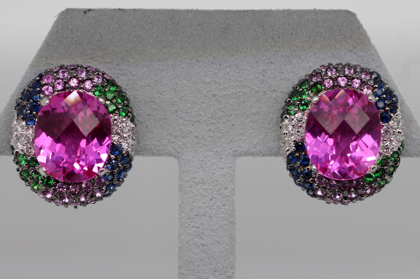 Estate Multi Color Gemstone and Diamond Earrings