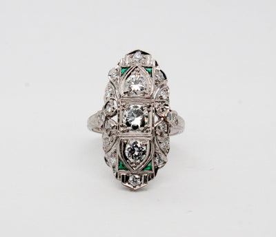 Estate Platinum Emerald and .93 Cttw Diamond Ring