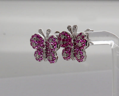 Estate 14KW .45 Cttw Pink Sapphire and .08 Cttw Diamond Butterfly Earr