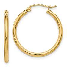 14KY 2.5 MM POLISHED LIGHTWEIGHT TUBE HOOP EARRINGS