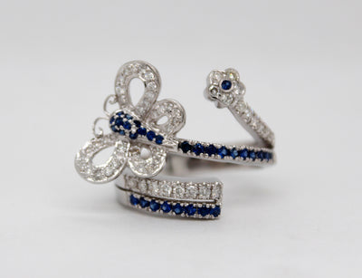 Estate 18KW .57 Cttw Sapphire and .63 Cttw Diamond Butterfly Ring