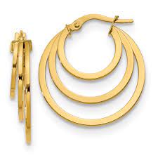 14KY FANCY 3 HOOP EARRINGS