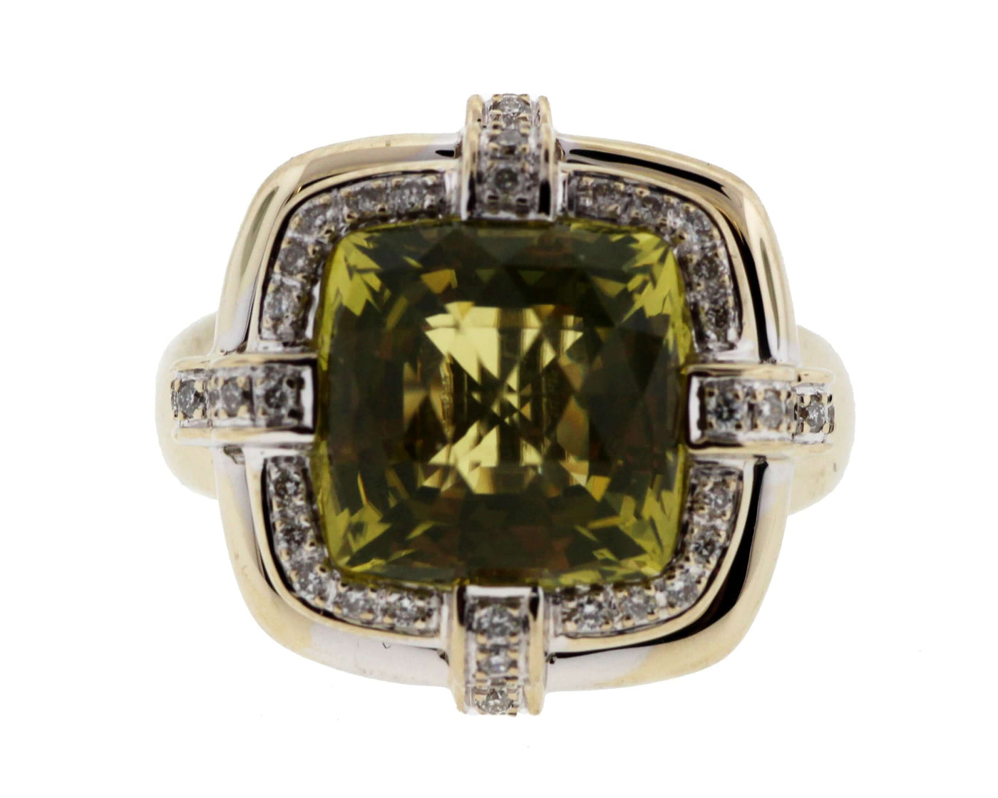 18KW LIME QUARTZ AND DIAMOND RING