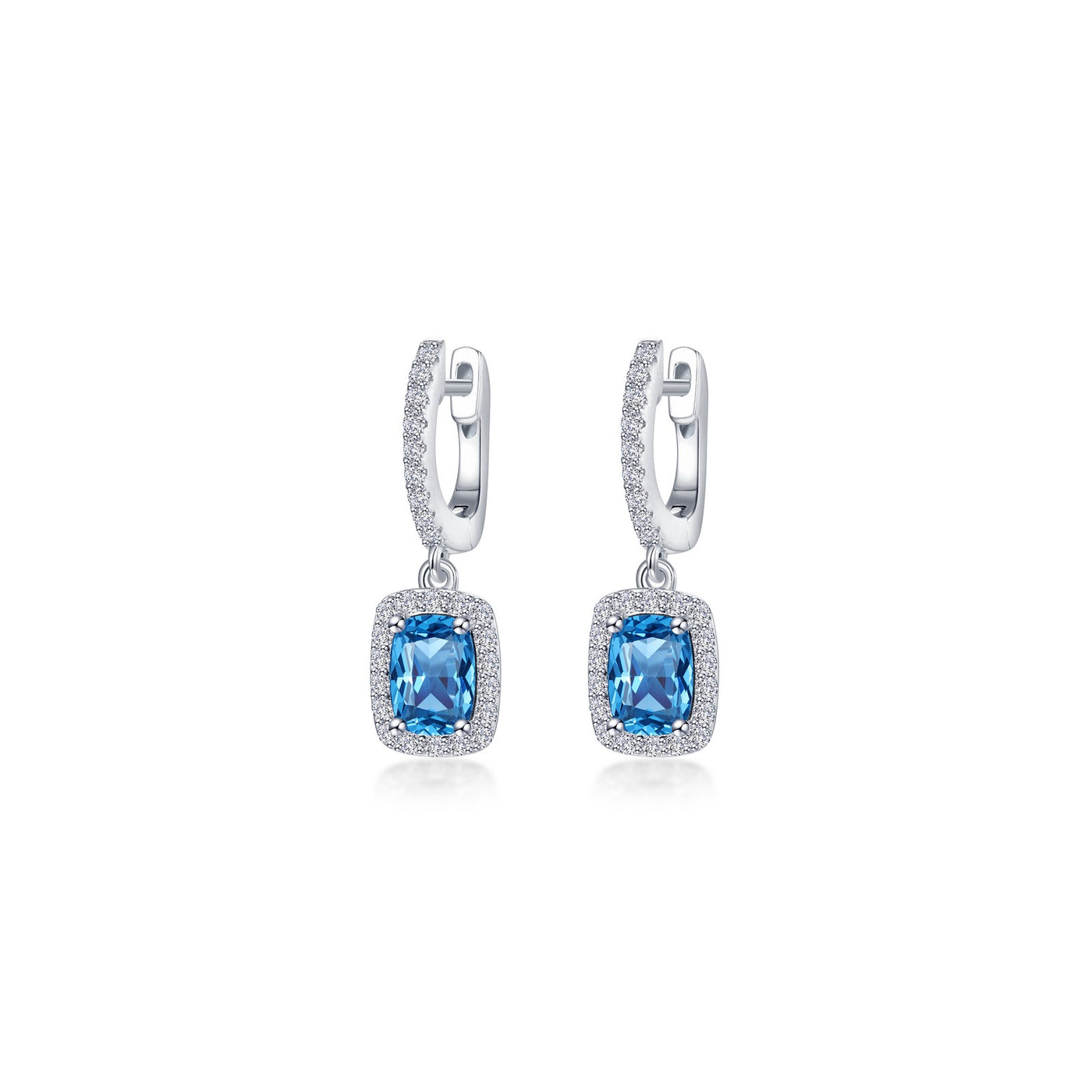 3.02 CTW Halo Cushion-Cut Dangle Earrings