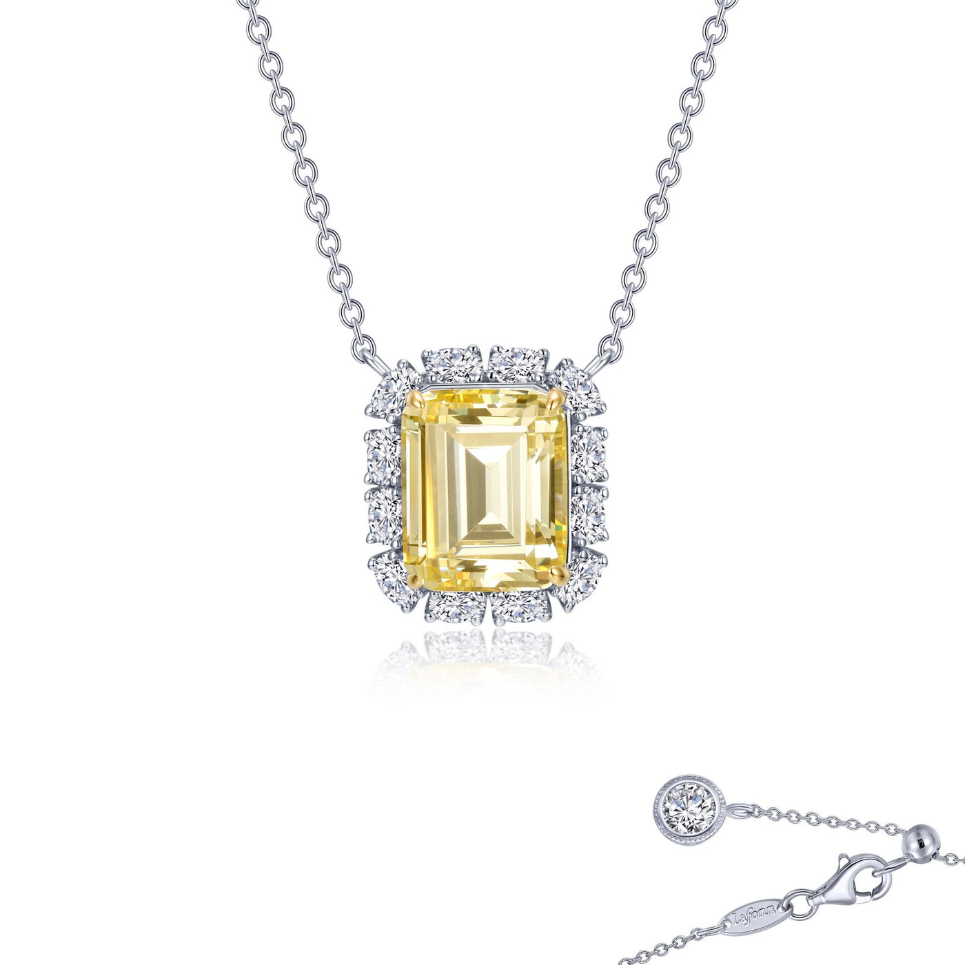 Emerald-Cut Halo Necklace