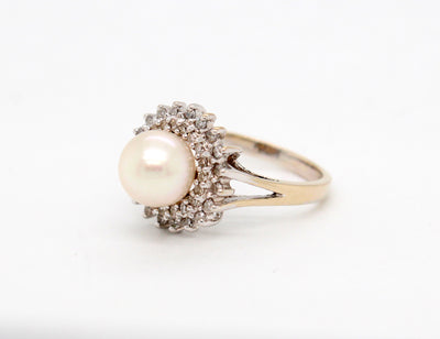 Estate 14KW 7 mm Cultured Pearl and .27 Cttw Diamond ring I in Color a