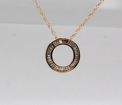 Estate 14KY .50 Cttw Baguette Diamond Circle Pendant