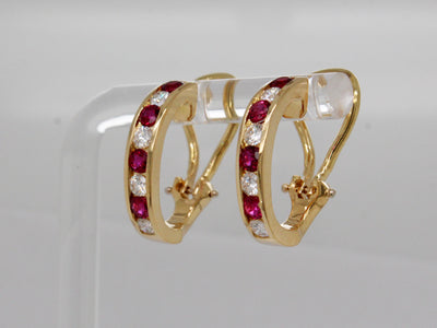 18KY Tiffany and Co .40 Cttw Ruby and .32 Cttw Diamond Hoop Earrings