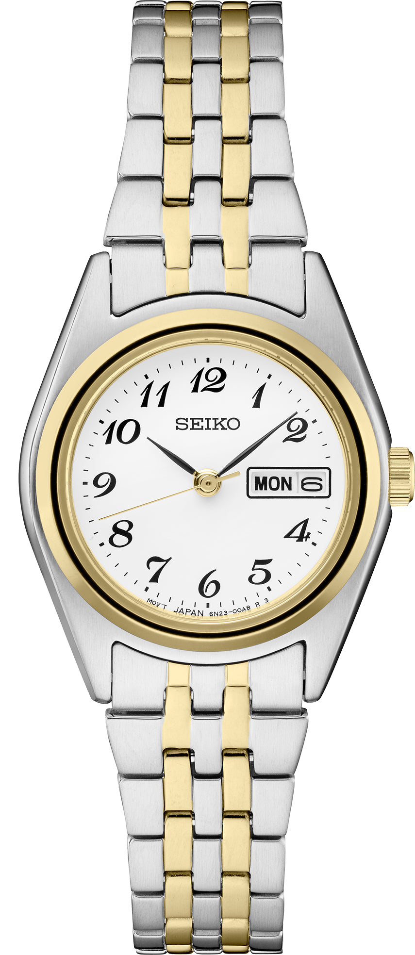 Lds Seiko Two Tone White Dial Day Date Watch Sur438