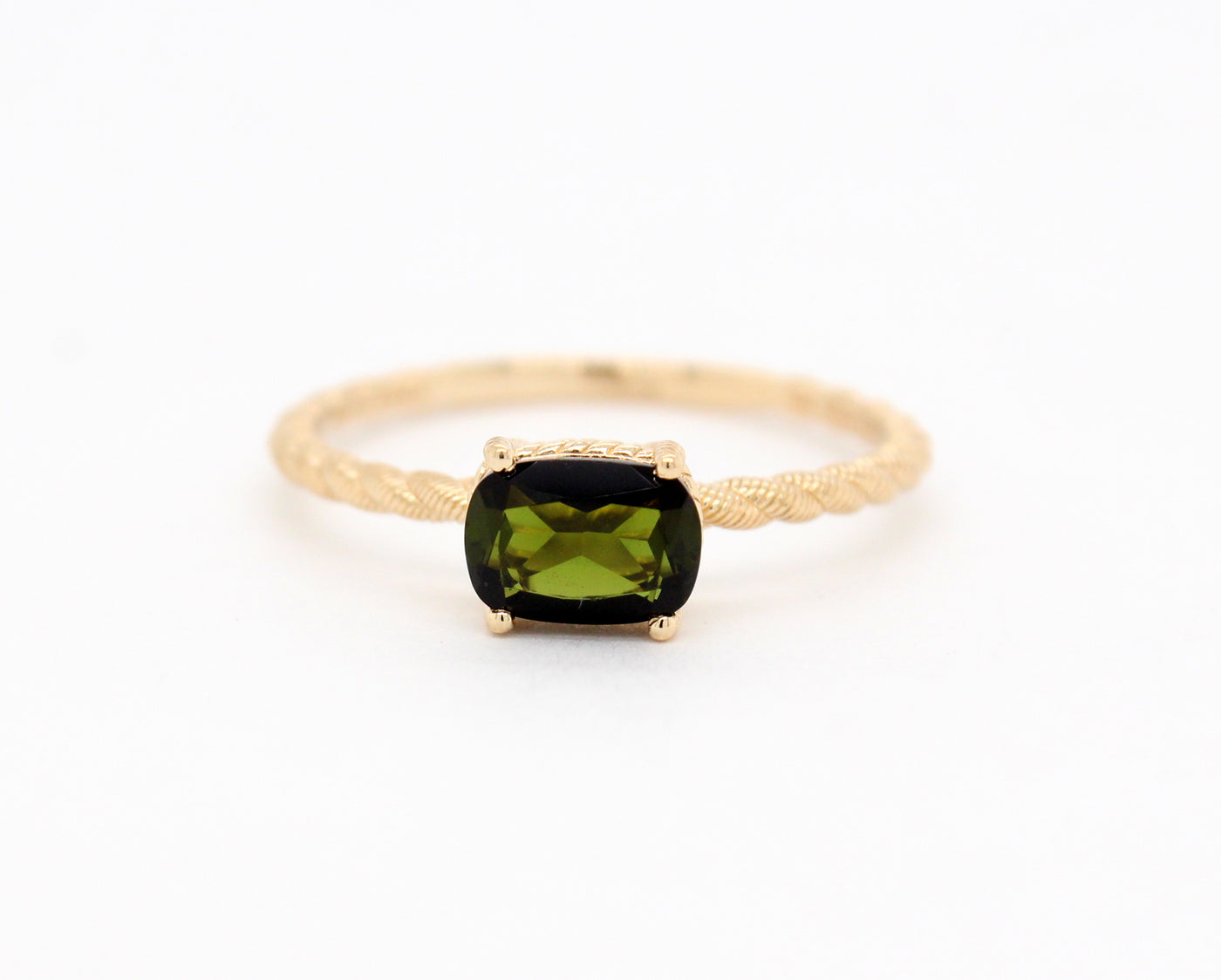 Estate 14KY Judith Ripka Green Tourmaline Gemstone Ring with Rope Desi