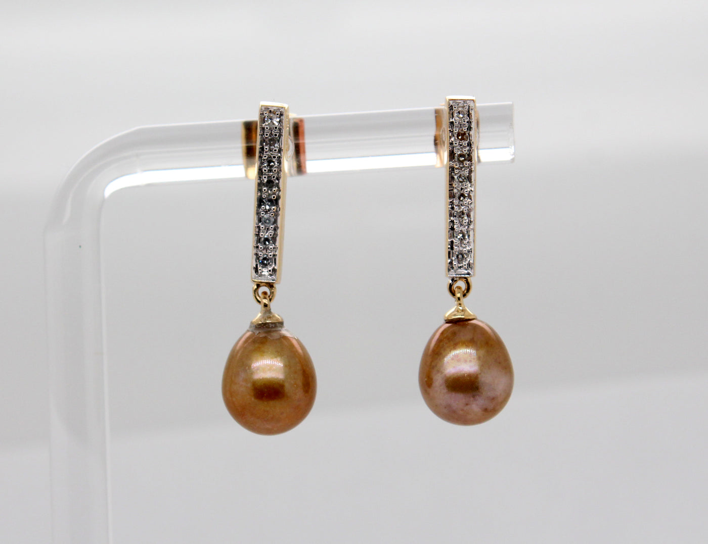 Estate 14KY 7.8 mm Baroque Pearl and .14 Cttw Diamond Earrings I in Co