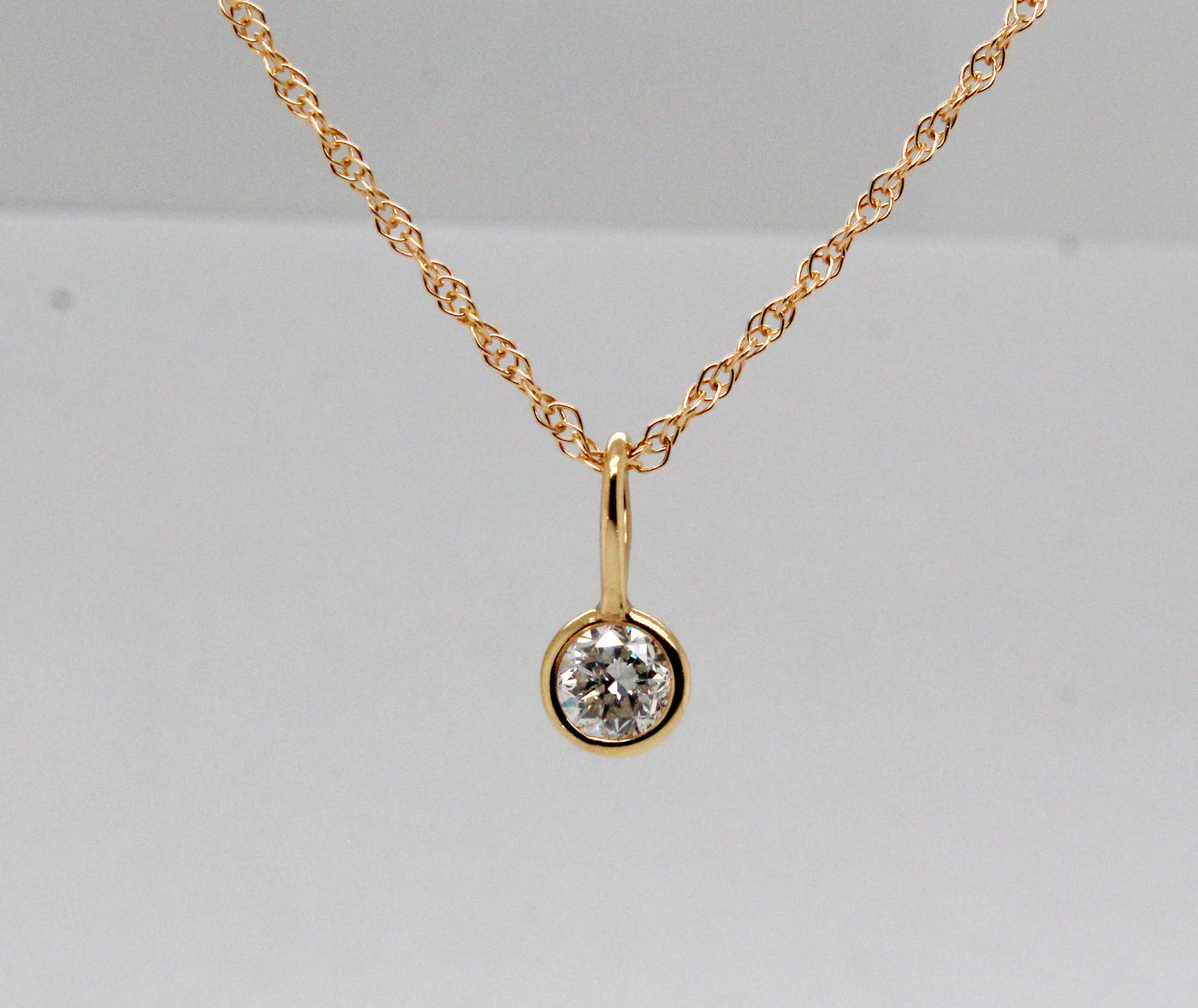 Estate 14KY .51 Ct Solitaire Diamond Bezel Set Pendant