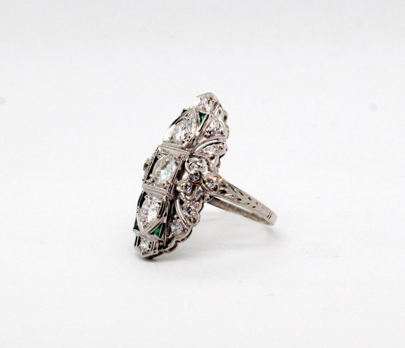 Estate Platinum Emerald and .93 Cttw Diamond Ring