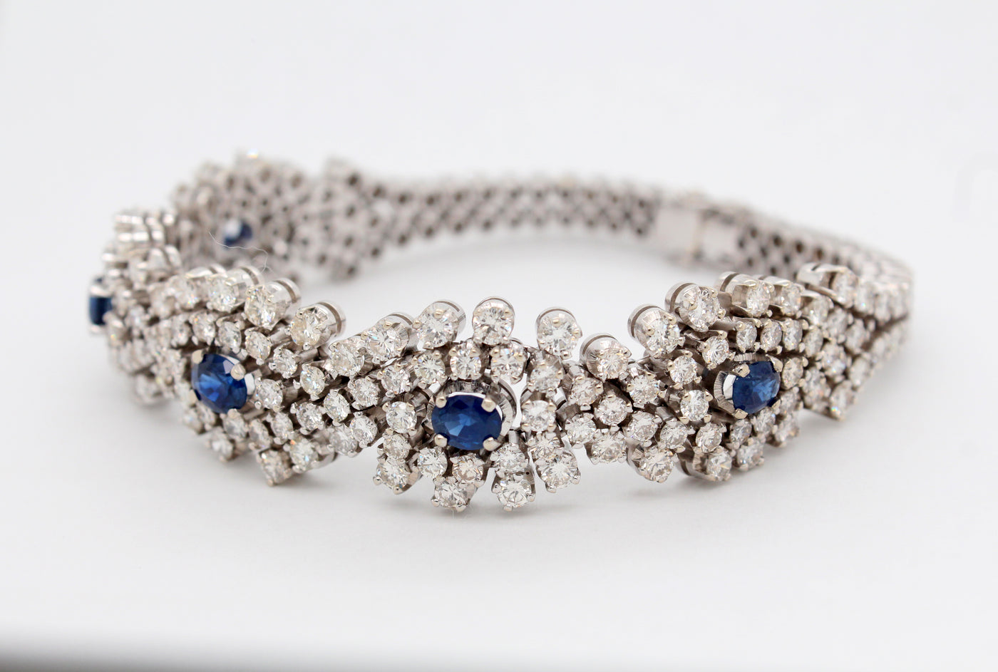 Estate 18KW 1.50 Cttw Sapphire and 8.00 Ctw Diamond Bracelet