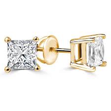 14KY .50 Cttw Princess Cut Diamond Stud Earrings