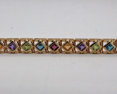 Estate 14KY Alternating Topaz, Peridot, Amethyst and Garnet Bracelet