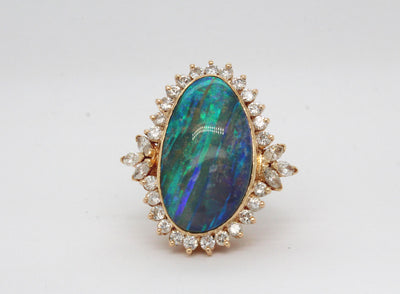 Estate 14KY 14.75 Ct Boulder Opal and 2.40 Cttw Diamond Ring